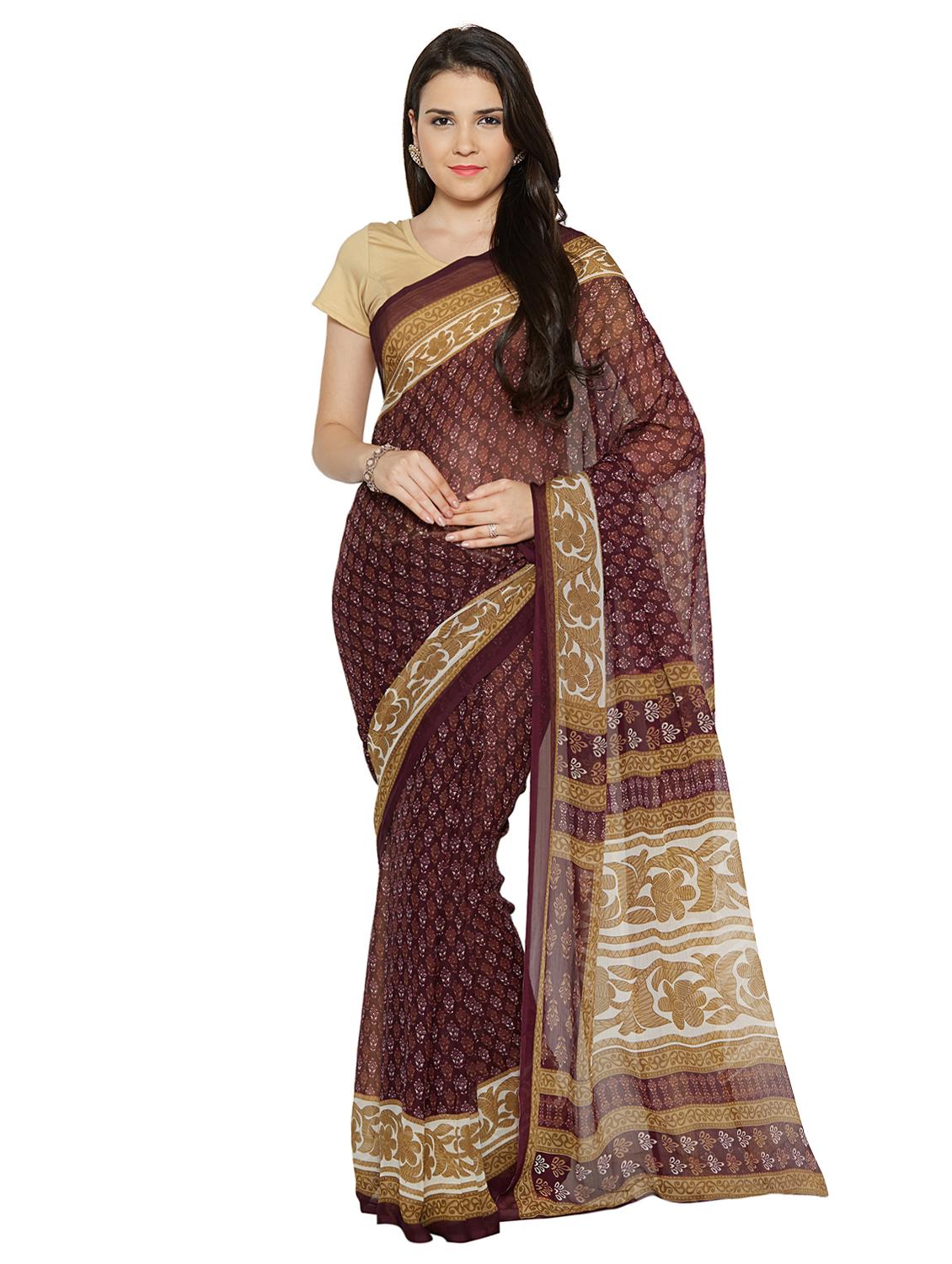 contrast bordered printed saree with blouse - 15589473 -  Zoom Image - 0