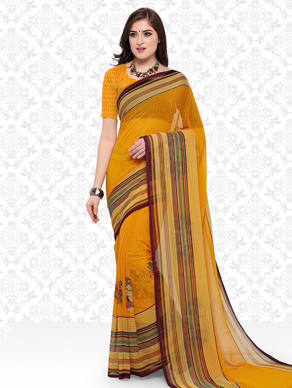 contrast bordered printed saree with blouse - 15589480 -  Zoom Image - 0