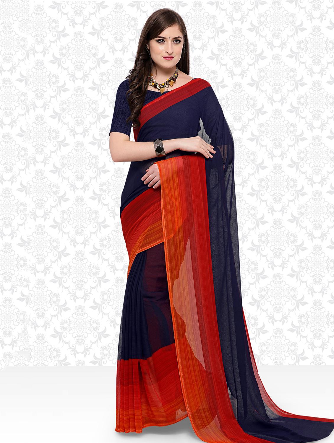 midnight blue bordered saree with blouse - 15589483 - Zoom Image - 0