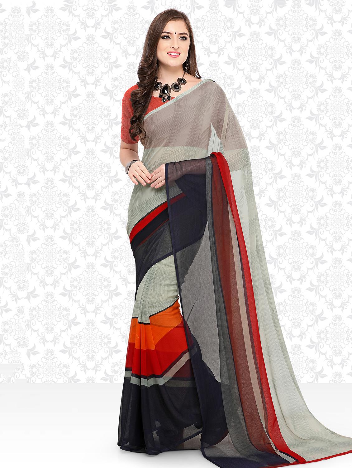 checkered printed saree with blouse - 15589489 -  Zoom Image - 0