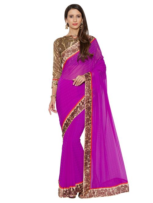 floral lace bordered saree with blouse - 15589491 - Standard Image - 0