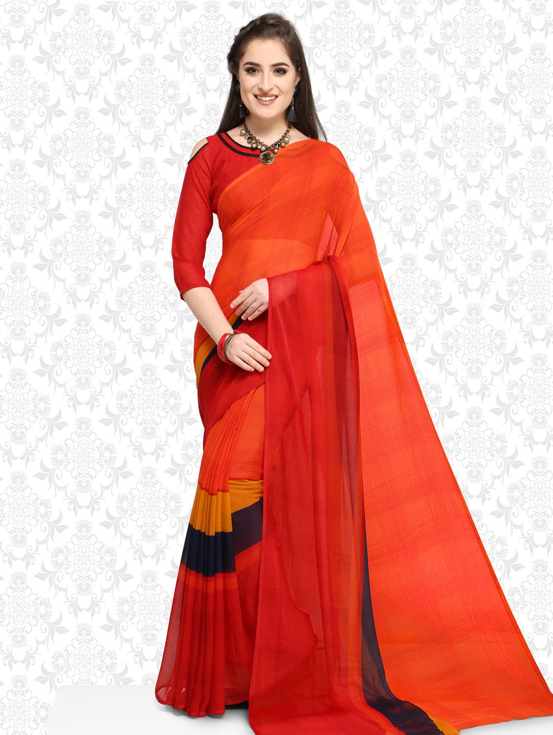 contrast bordered saree with blouse - 15589492 -  Zoom Image - 0