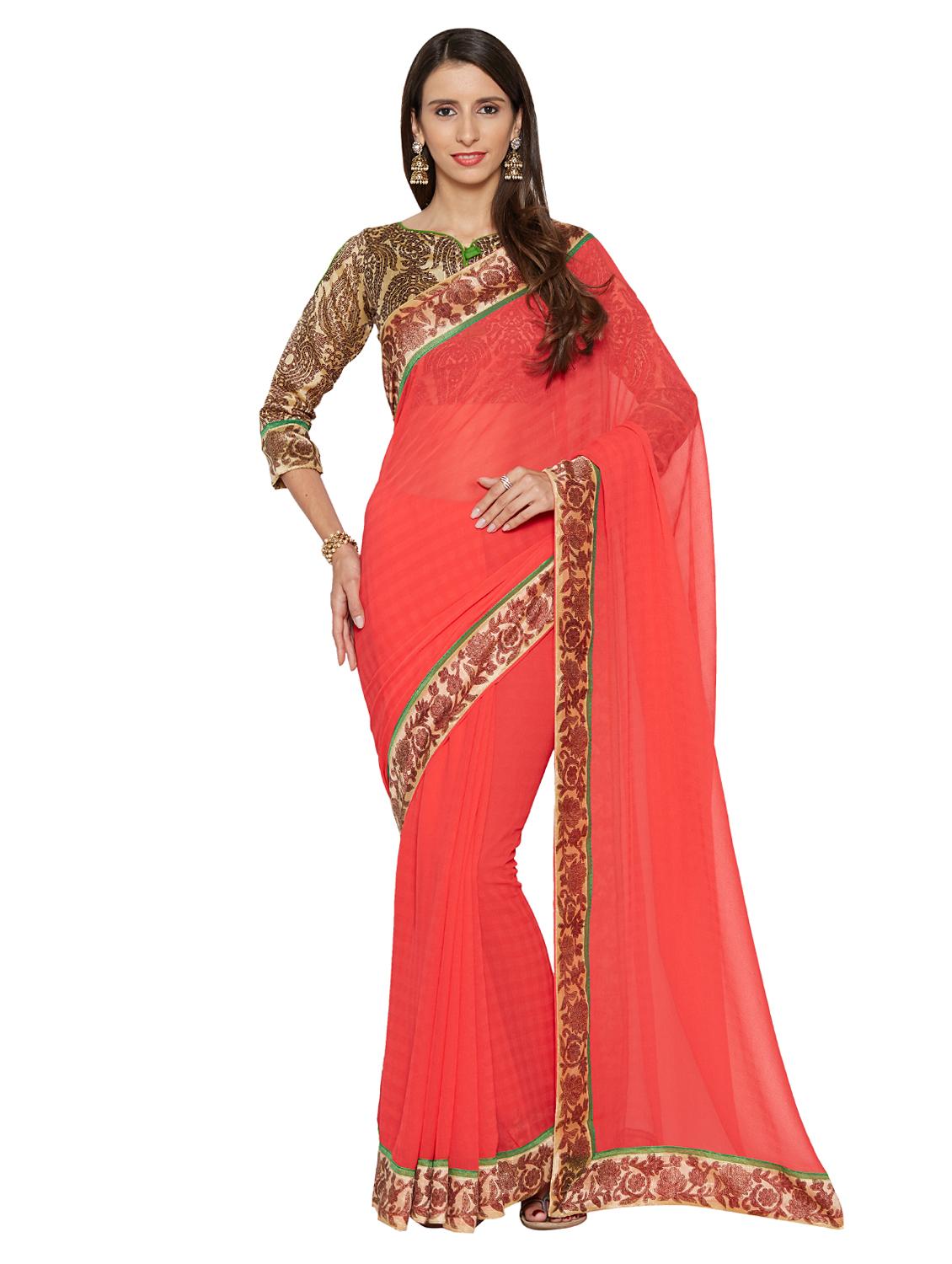 floral lace bordered saree with blouse - 15589499 -  Zoom Image - 0