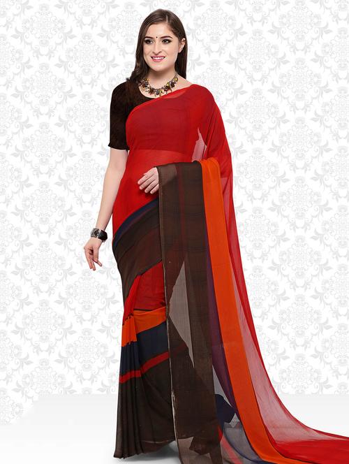 contrast bordered saree with blouse - 15589506 - Standard Image - 0