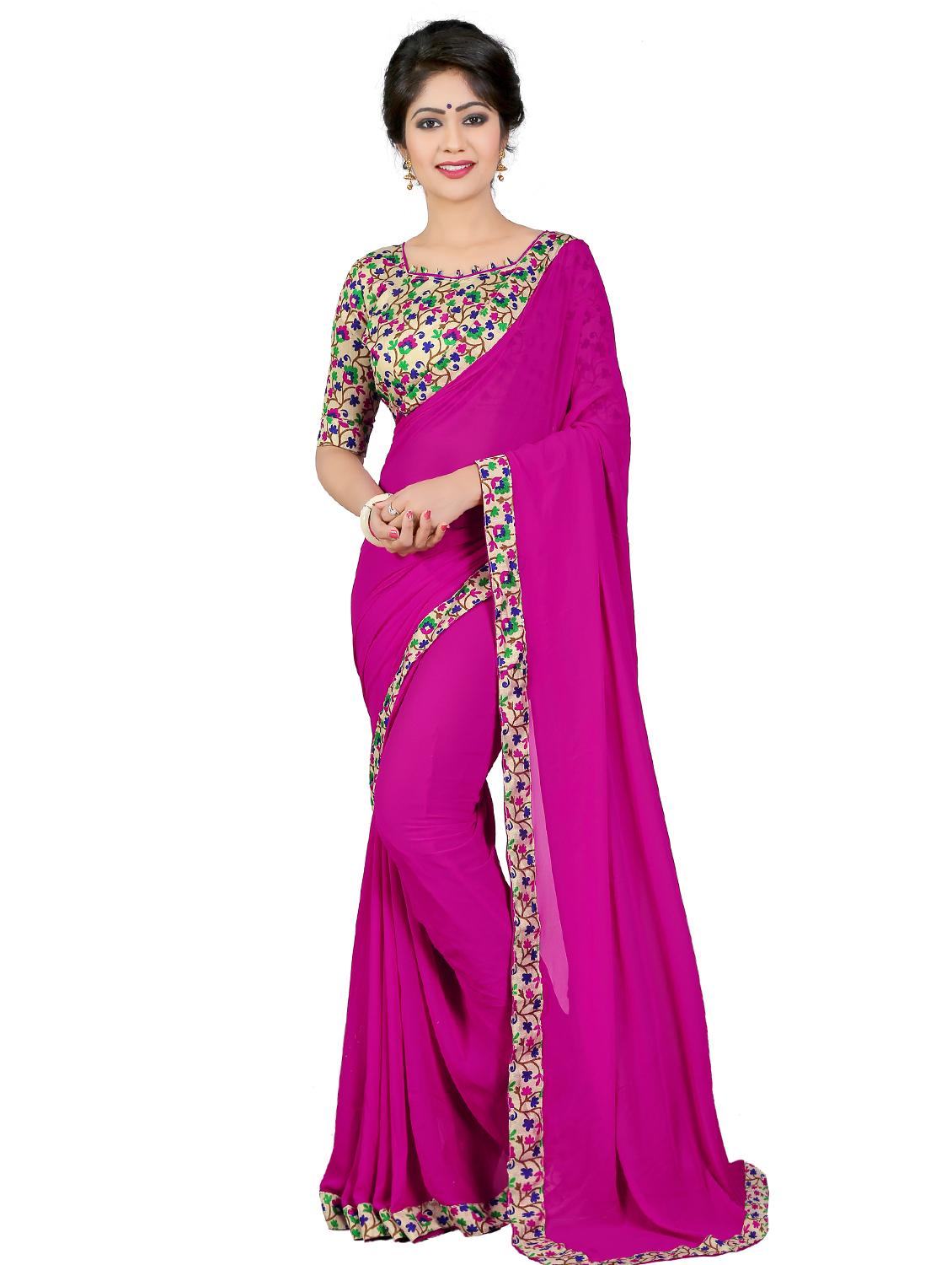 floral lace bordered saree with blouse - 15589508 -  Zoom Image - 0