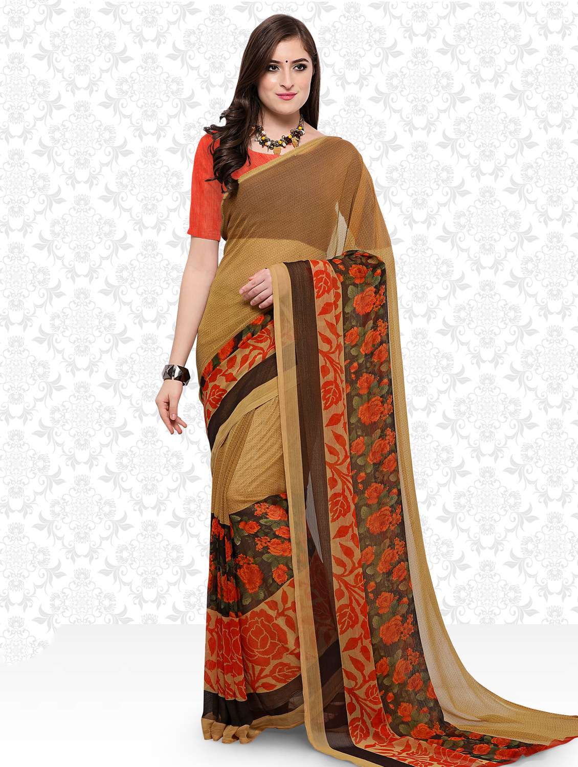 floral bordered saree with blouse - 15589524 - Zoom Image - 0