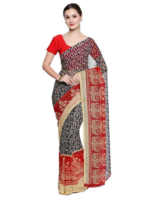 contrast bordered printed saree with blouse - 15589534 - Standard Image - 0