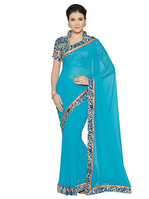 sky blue bordered saree with blouse - 15589549 -  Standard Image - 0