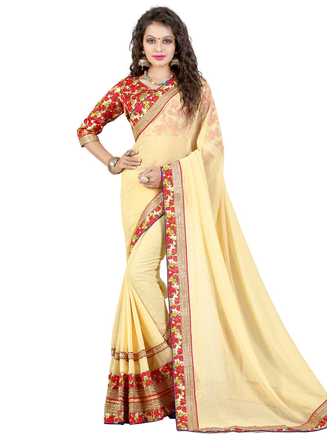 floral lace bordered saree with blouse - 15589568 -  Zoom Image - 0