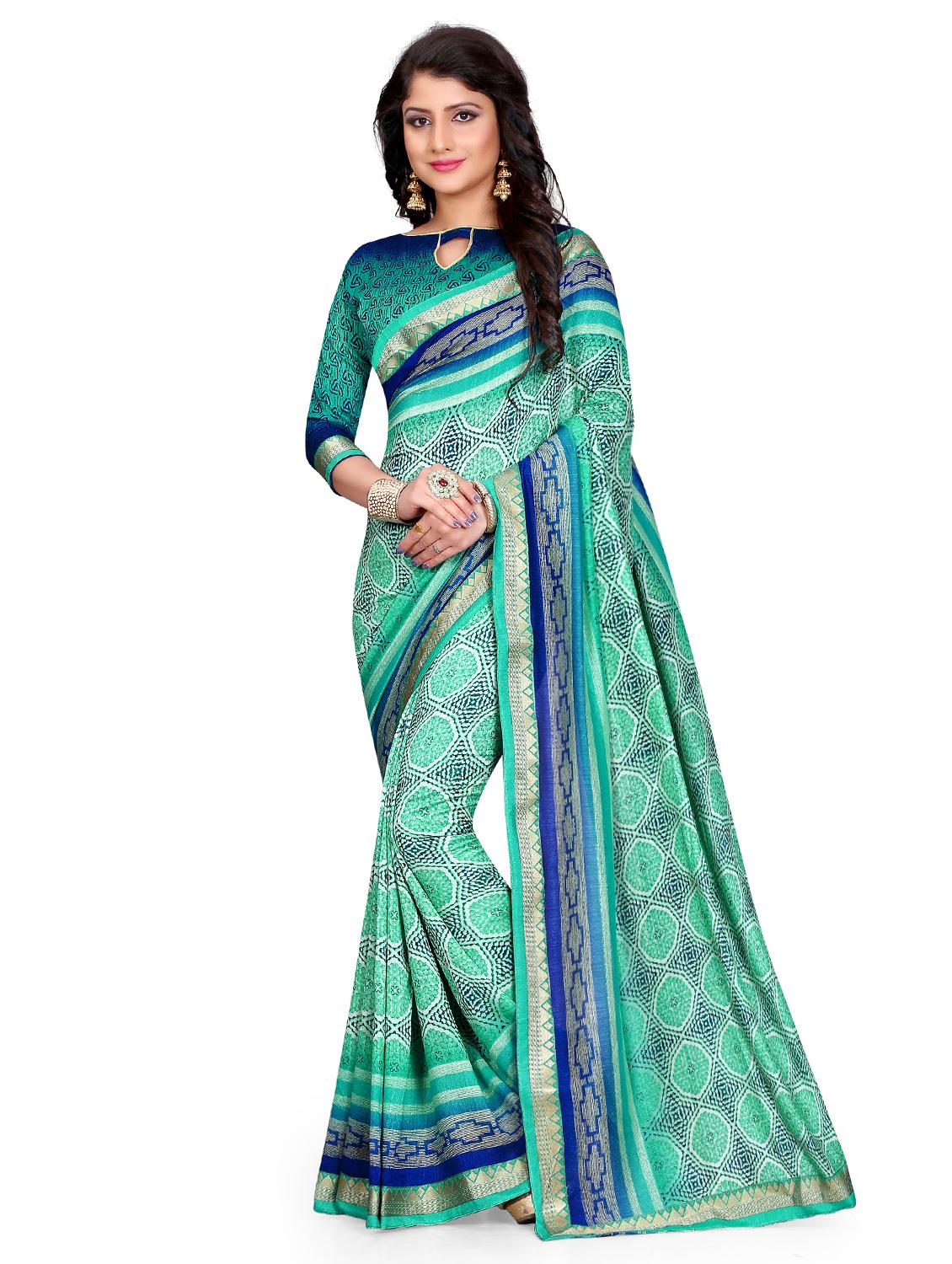 contrast bordered printed saree with blouse - 15589573 - Zoom Image - 0