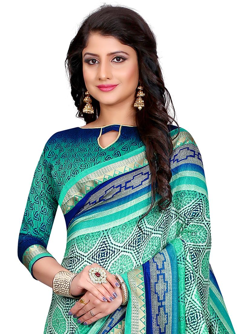 contrast bordered printed saree with blouse - 15589573 - Standard Image - 3