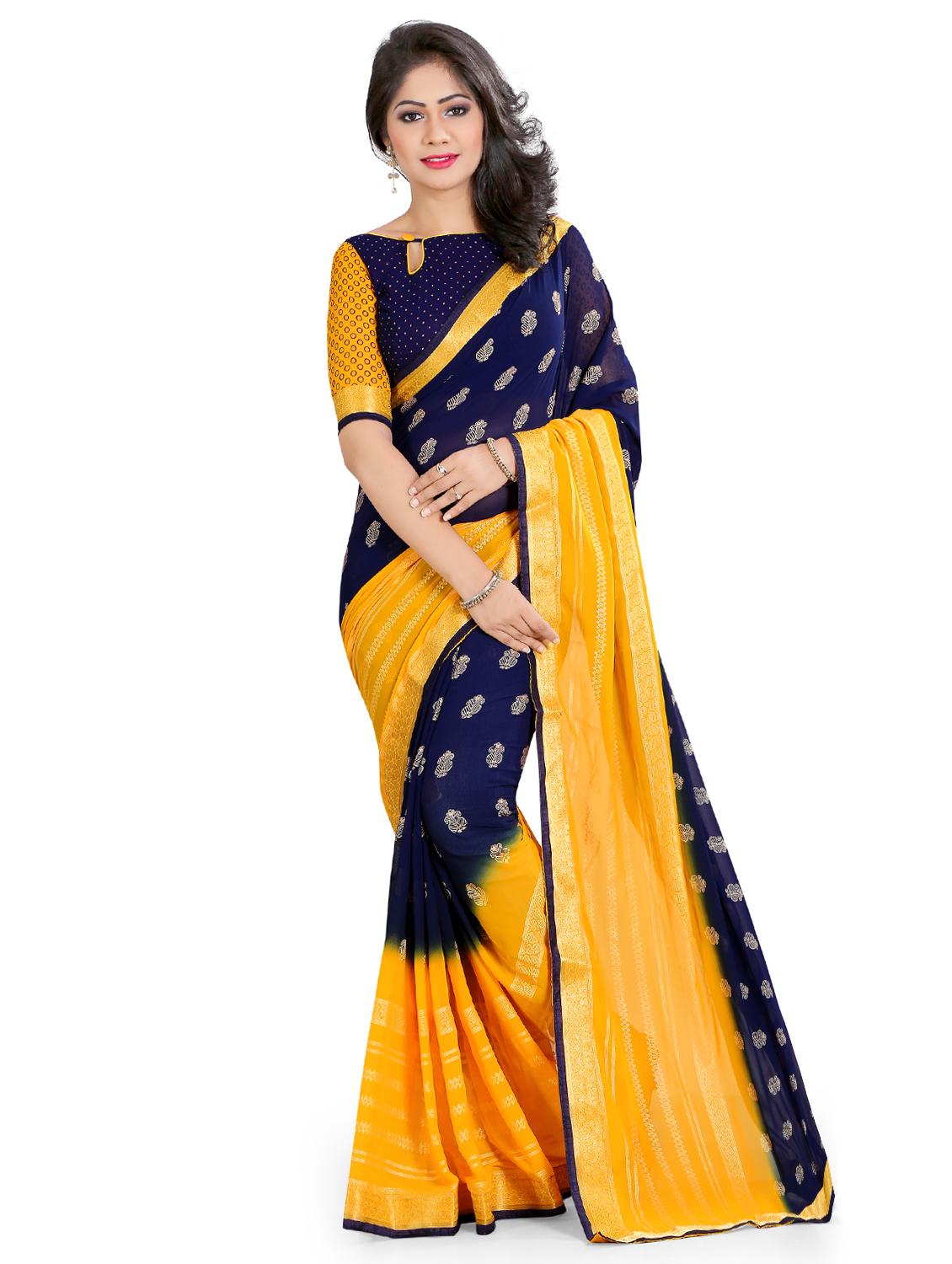midnight blue woven saree with blouse - 15589589 -  Zoom Image - 0