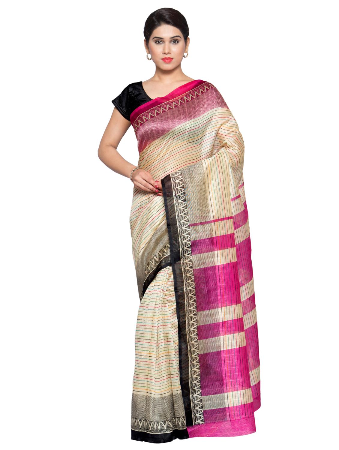 stripes printed saree with blouse - 15589605 - Zoom Image - 0