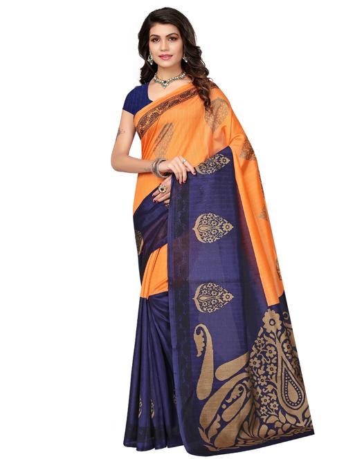 contrast bordered printed saree with blouse - 15589643 - Standard Image - 0