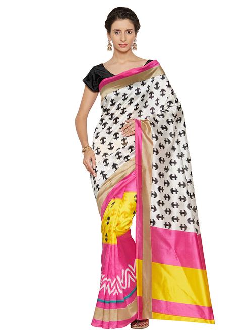 contrast bordered printed saree with blouse - 15589649 -  Standard Image - 0