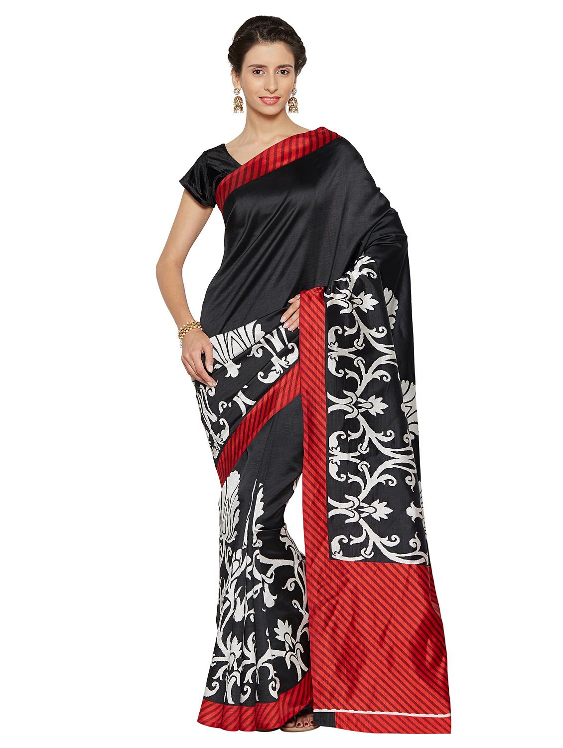 contrast bordered printed saree with blouse - 15589650 - Zoom Image - 0