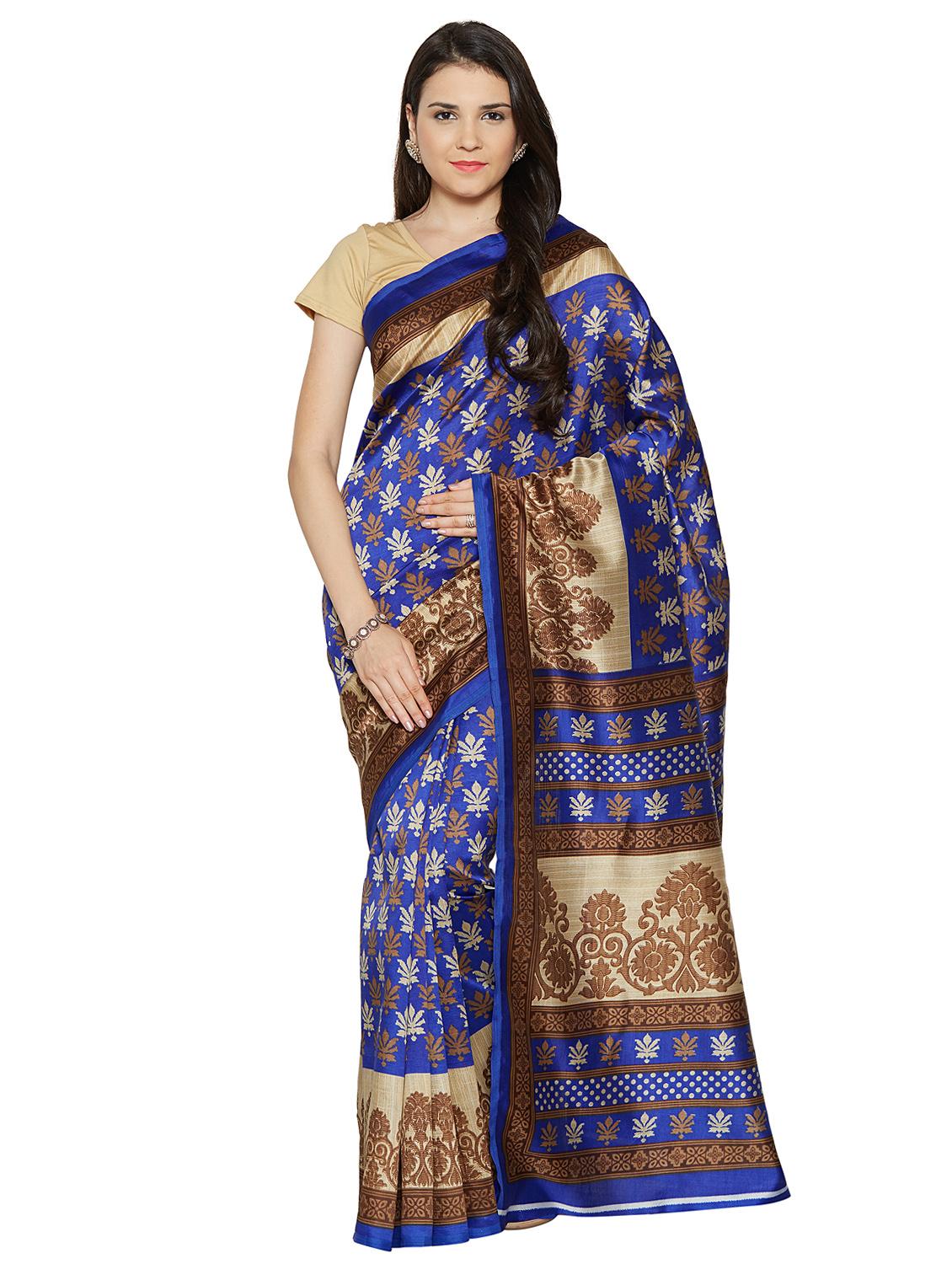 contrast bordered printed saree with blouse - 15589652 -  Zoom Image - 0