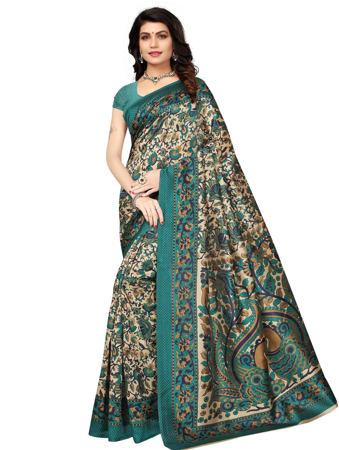 contrast bordered printed saree with blouse - 15589699 -  Zoom Image - 0