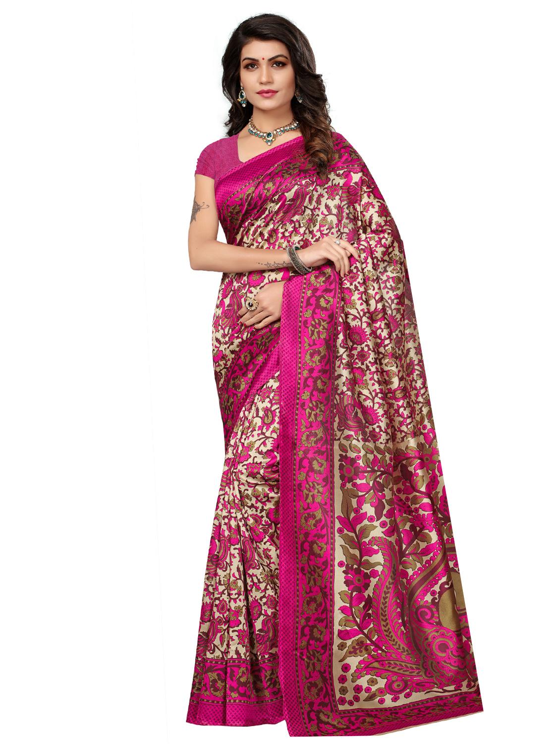 contrast bordered printed saree with blouse - 15589701 -  Zoom Image - 0