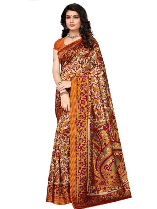 contrast bordered printed saree with blouse - 15589703 - Standard Image - 0
