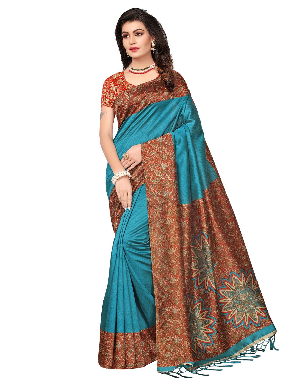 contrast bordered printed saree with blouse - 15589713 - Zoom Image - 0