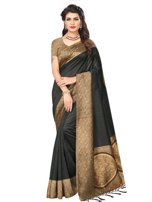 contrast bordered printed saree with blouse - 15589716 - Standard Image - 0