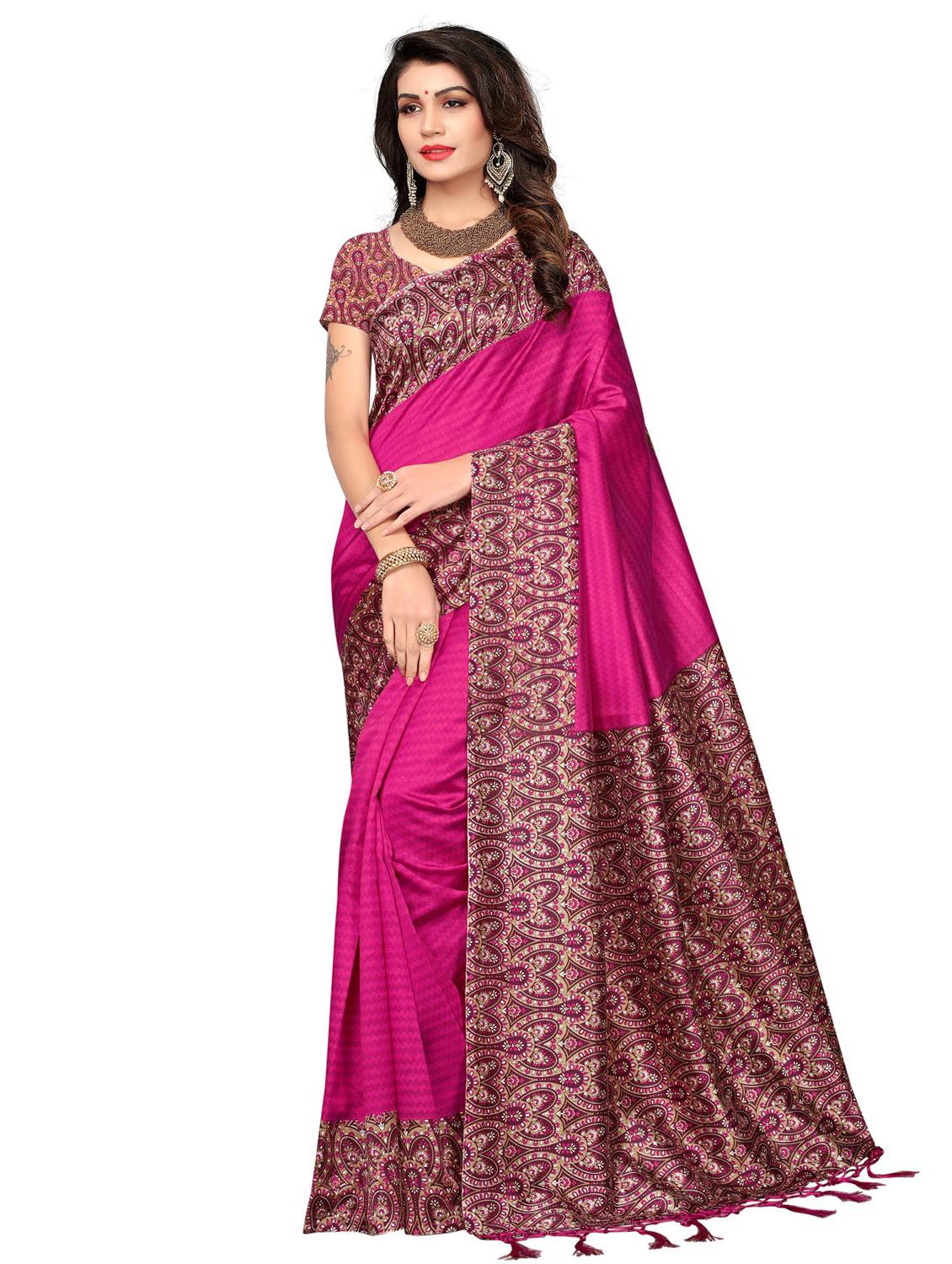 contrast bordered printed saree with blouse - 15589734 -  Zoom Image - 0