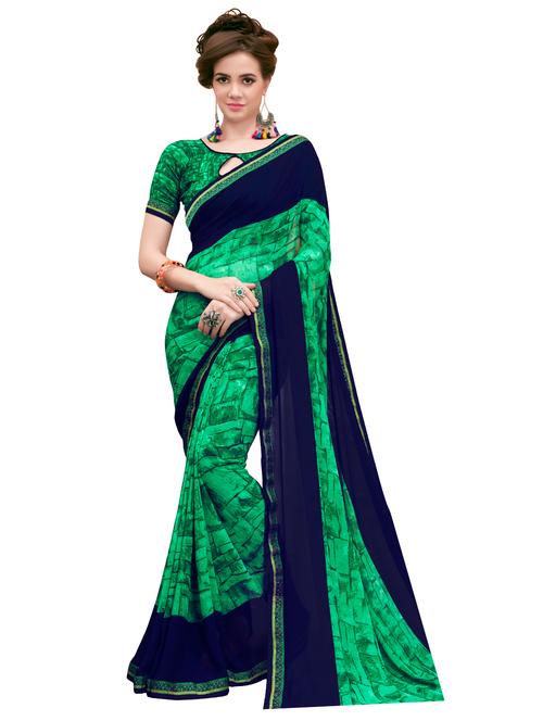 contrast bordered printed saree with blouse - 15589764 -  Standard Image - 0