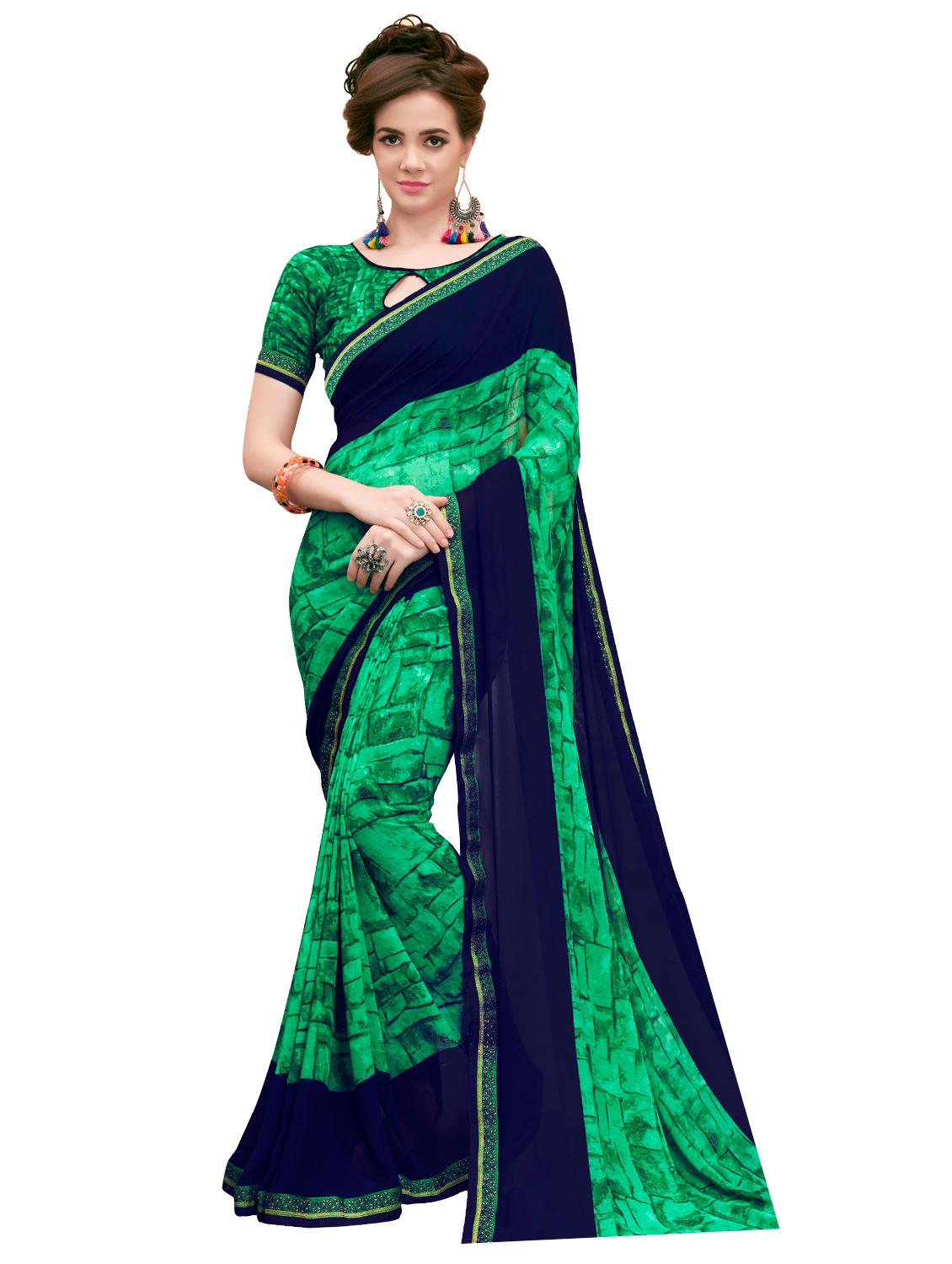 contrast bordered printed saree with blouse - 15589764 -  Zoom Image - 0