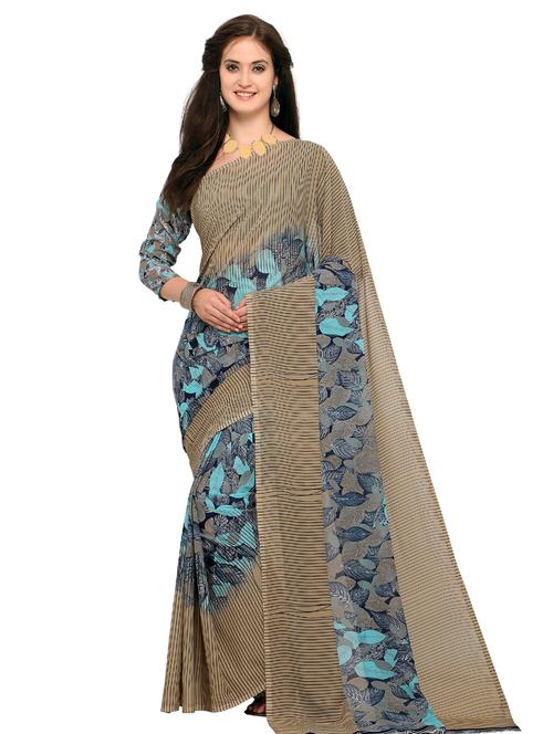 contrast bordered printed saree with blouse - 15589769 -  Standard Image - 0