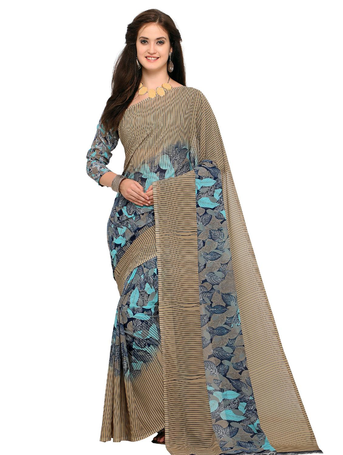 contrast bordered printed saree with blouse - 15589769 -  Zoom Image - 0