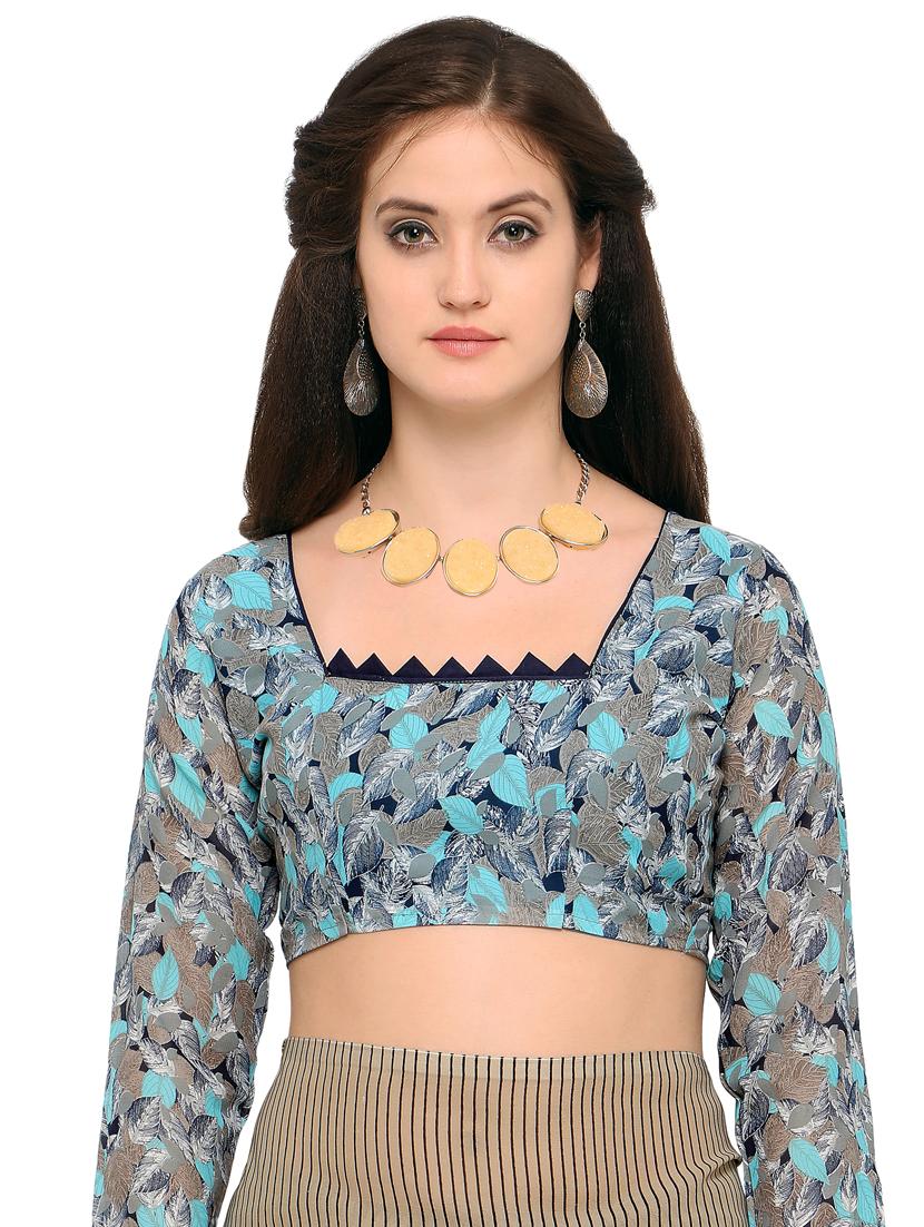 contrast bordered printed saree with blouse - 15589769 - Standard Image - 3