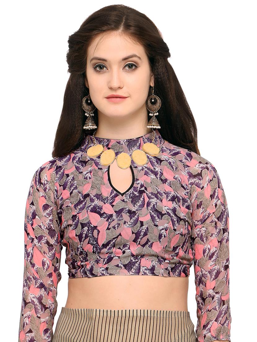 contrast bordered printed saree with blouse - 15589772 - Standard Image - 3