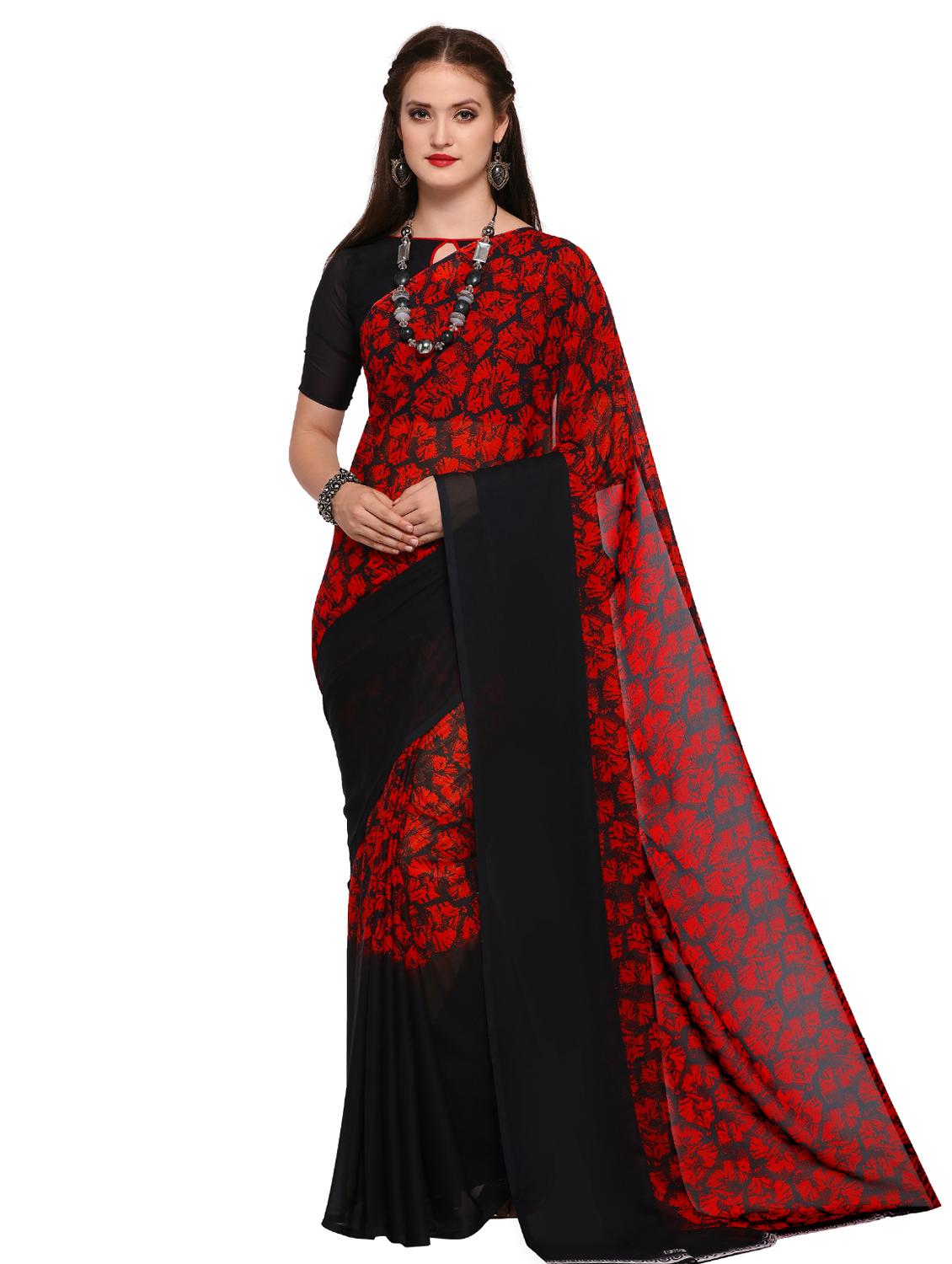 contrast bordered printed saree with blouse - 15589792 - Zoom Image - 0