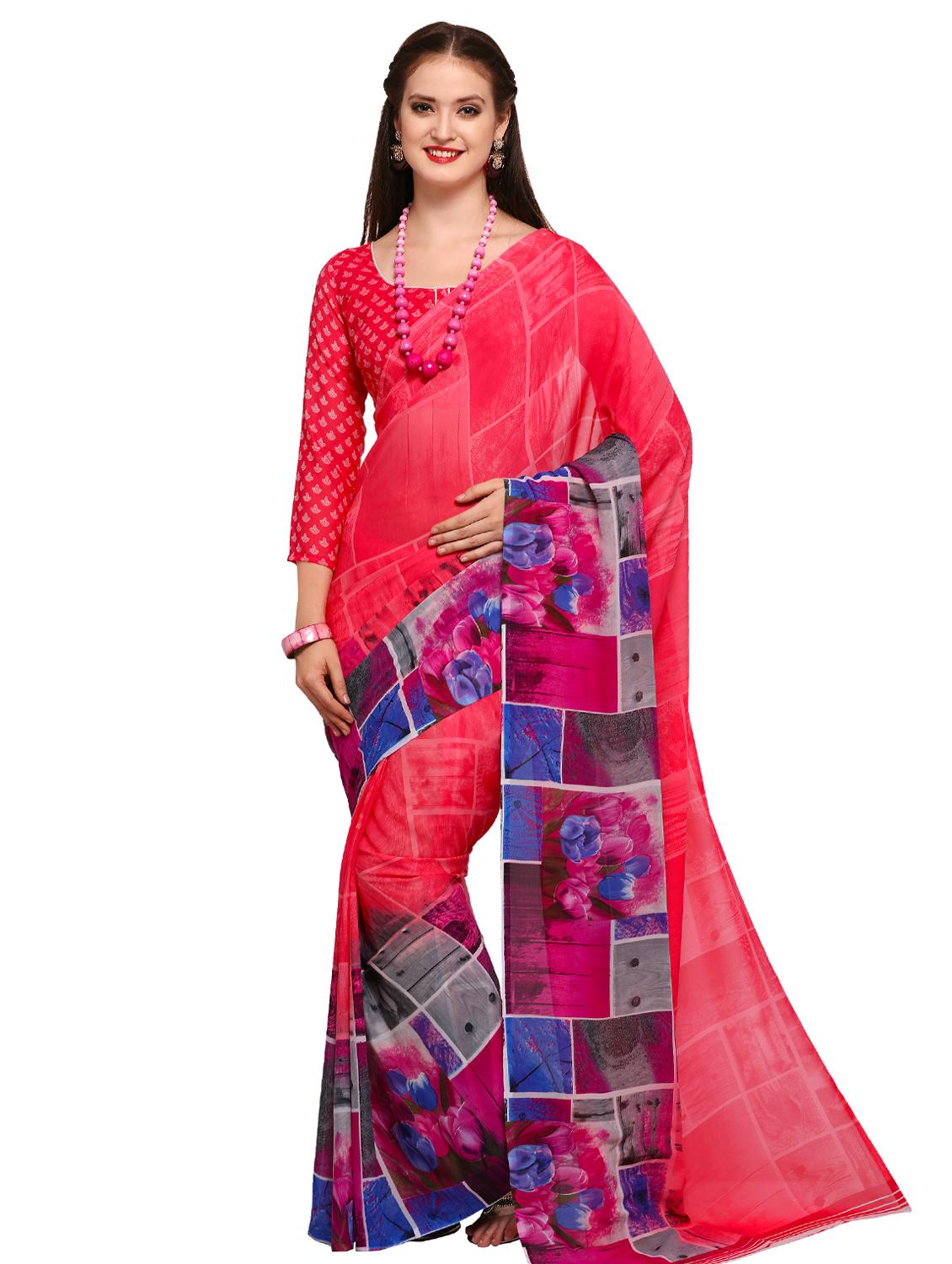 ditsy floral bordered printed saree with blouse - 15589798 -  Zoom Image - 0