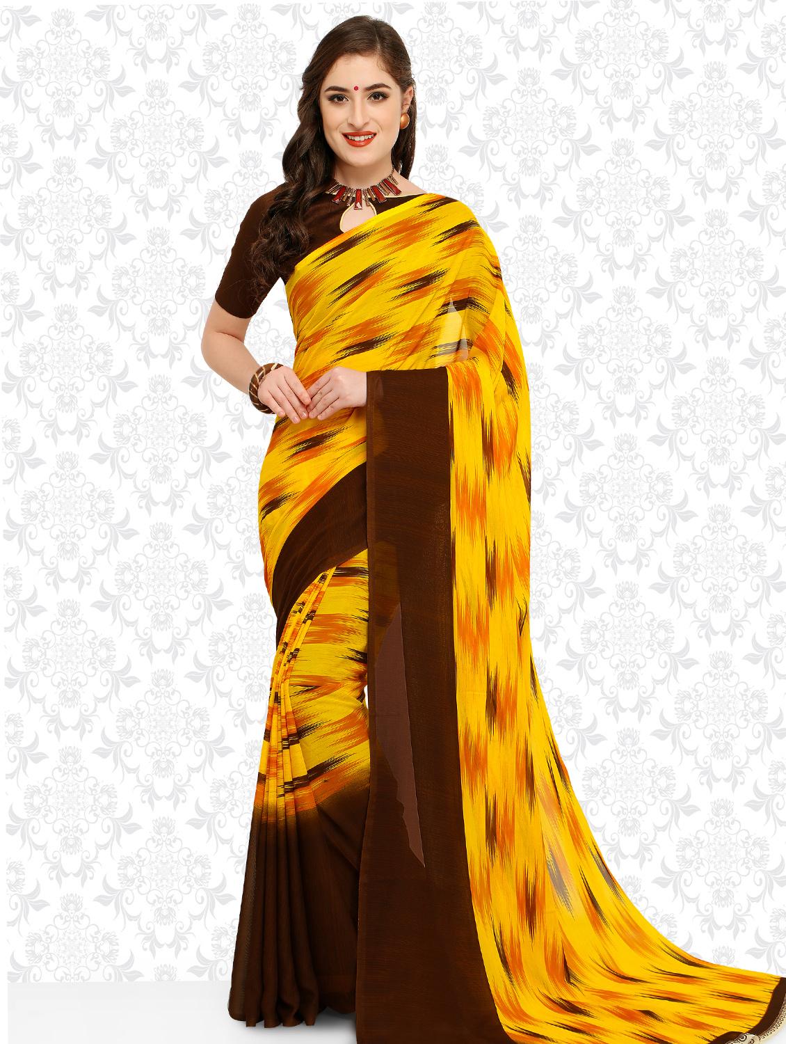ikat printed saree with blouse - 15589824 -  Zoom Image - 0