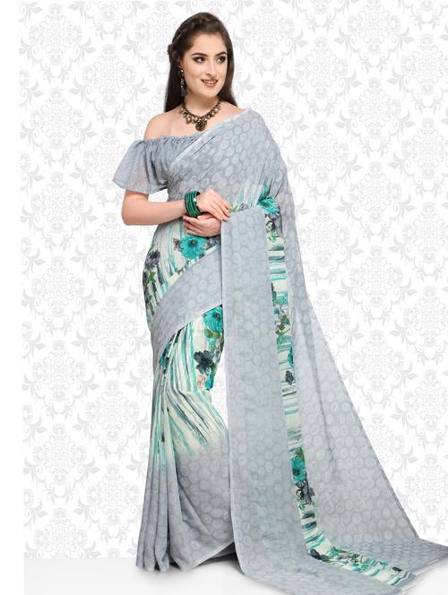 floral bordered saree with blouse - 15589836 -  Standard Image - 0
