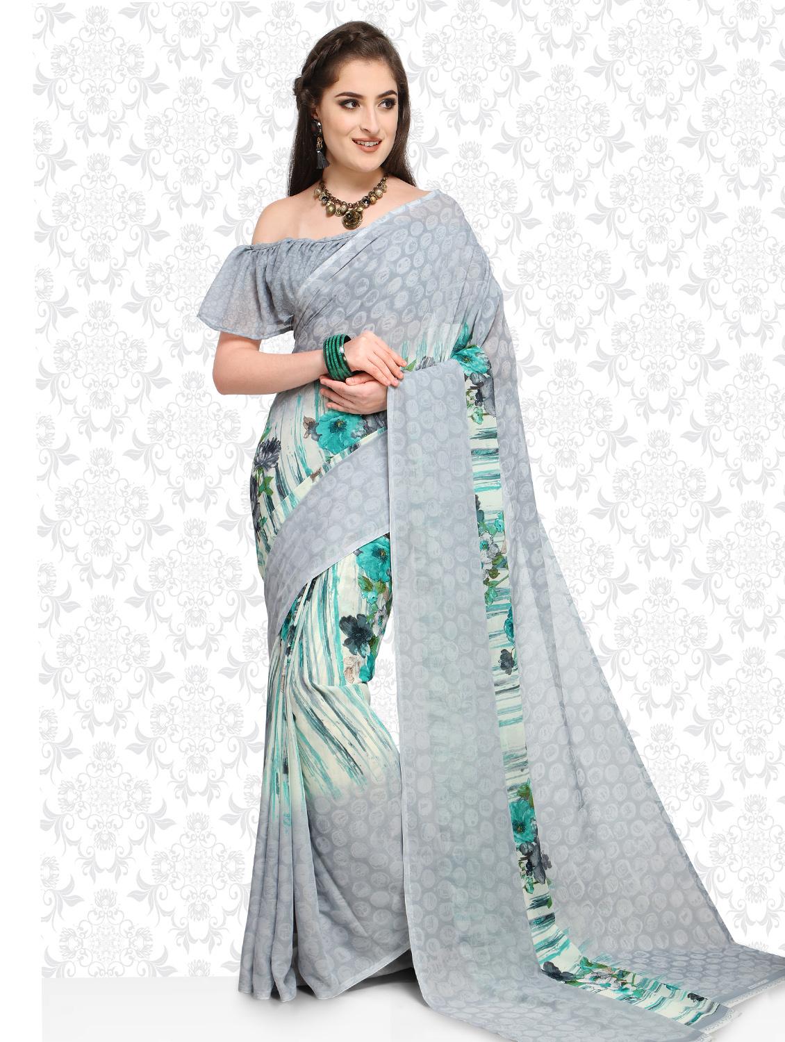 floral bordered saree with blouse - 15589836 -  Zoom Image - 0