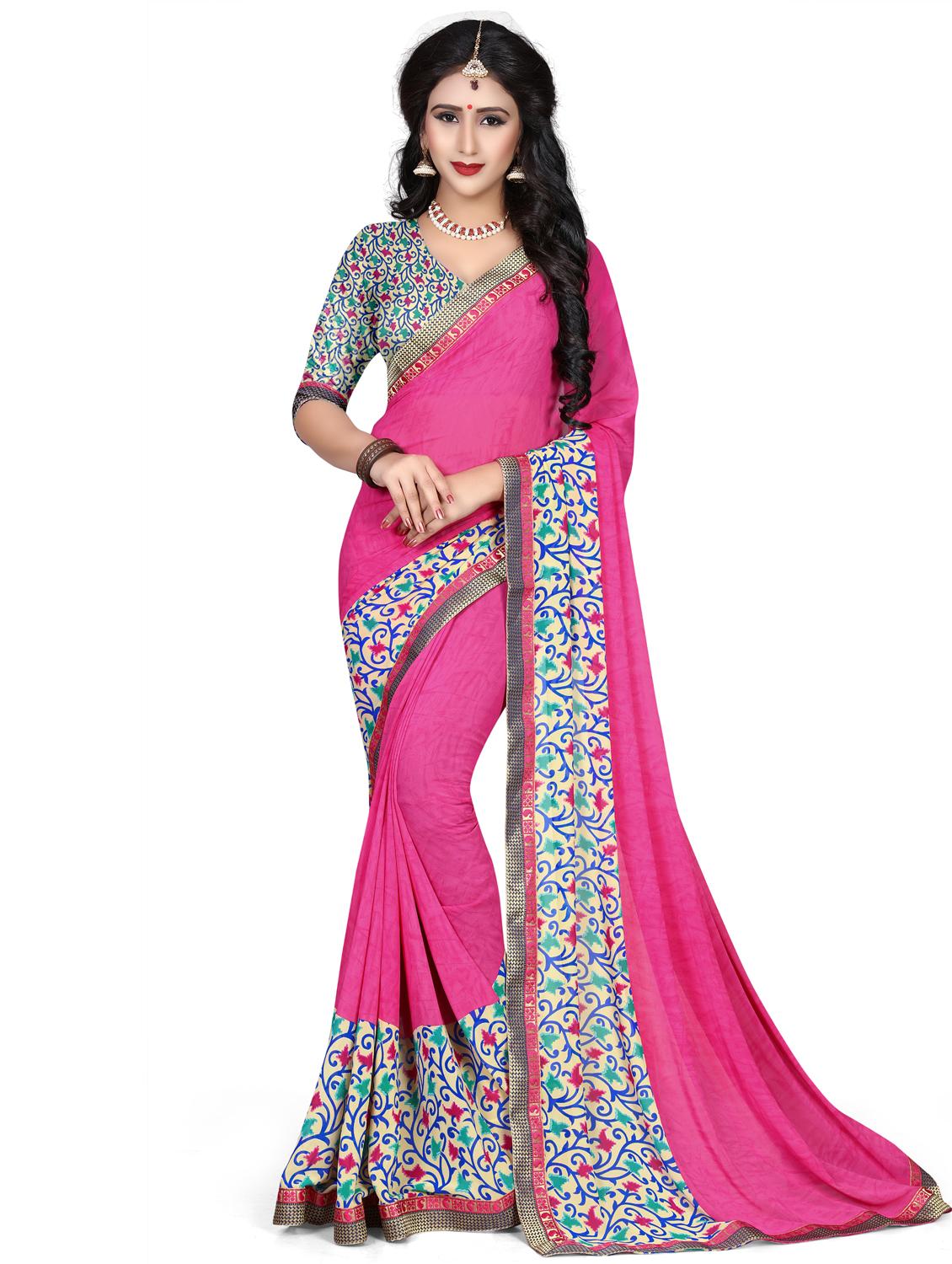 ditsy floral bordered saree with blouse - 15589864 - Zoom Image - 0