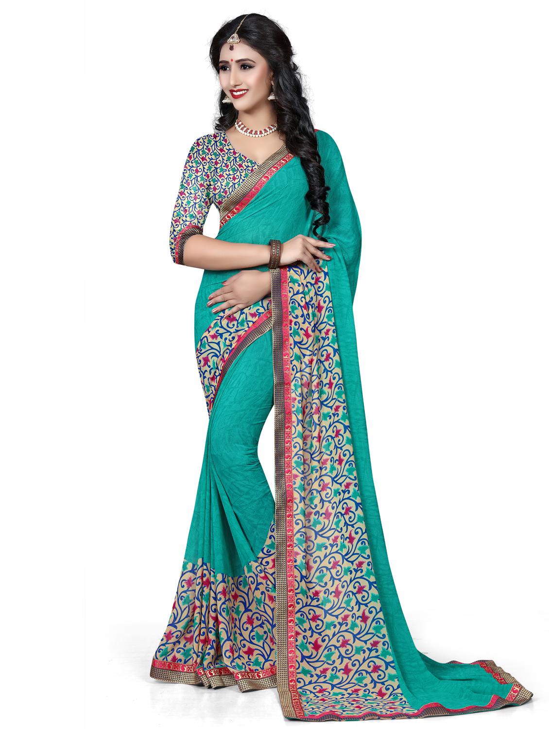 ditsy floral bordered saree with blouse - 15589869 -  Zoom Image - 0