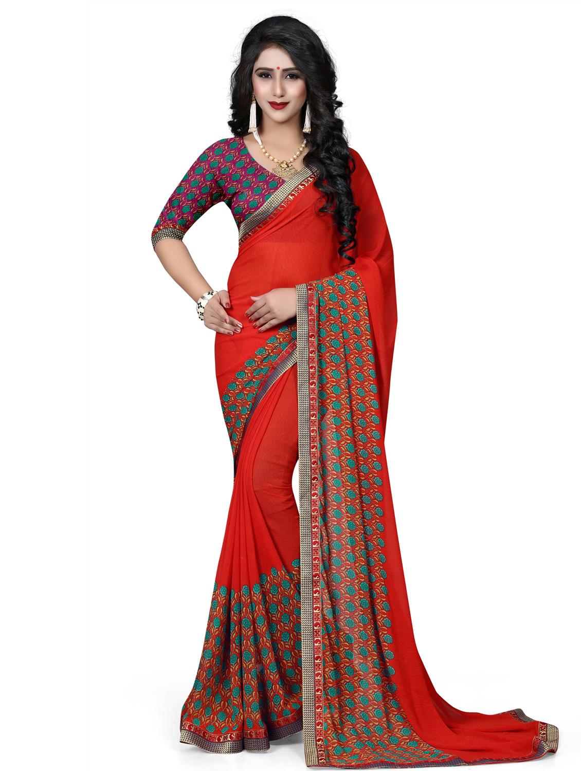 ditsy floral bordered saree with blouse - 15589872 -  Zoom Image - 0