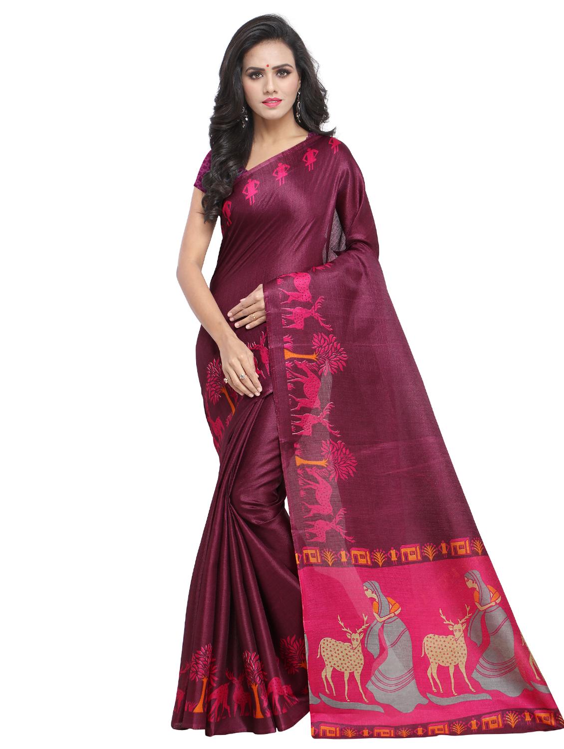 conversational bordered saree with blouse - 15589887 - Zoom Image - 0