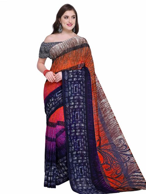 contrast bordered printed saree with blouse - 15589889 -  Standard Image - 0