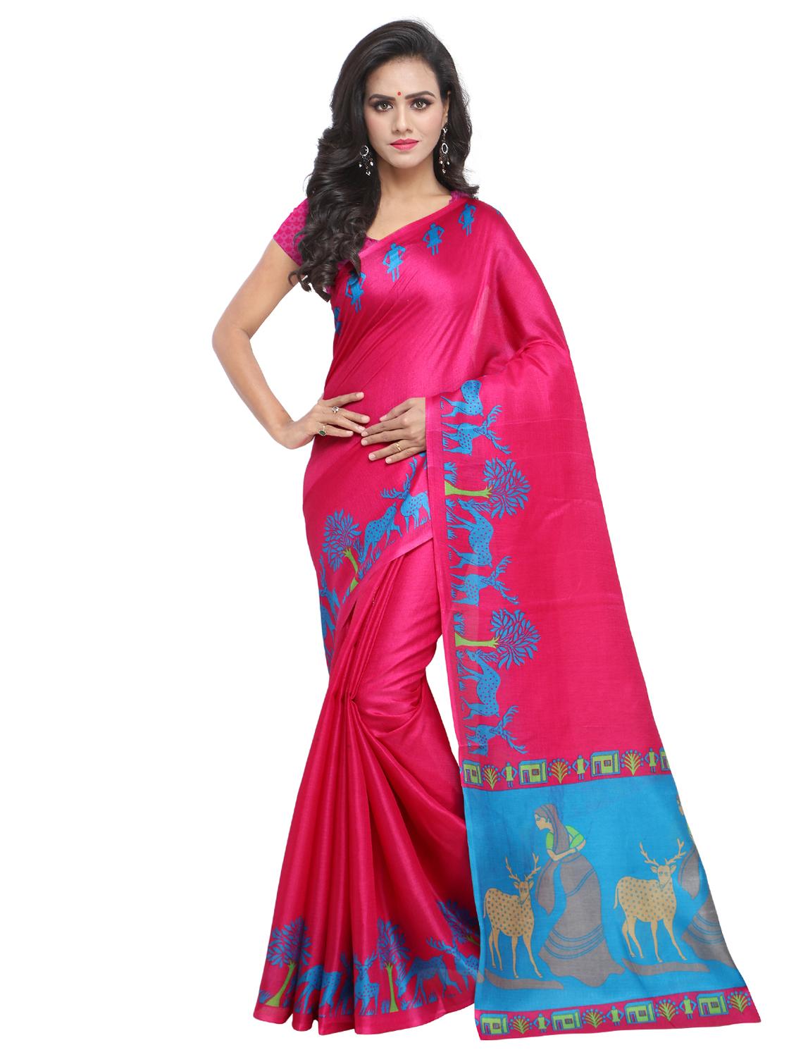 conversational bordered saree with blouse - 15589890 - Zoom Image - 0