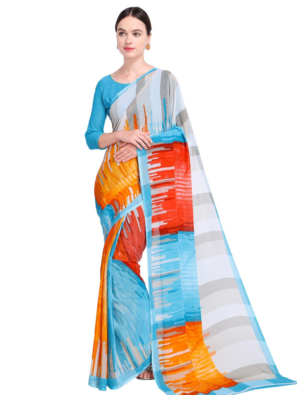 abstract printed saree with blouse - 15589897 -  Zoom Image - 0