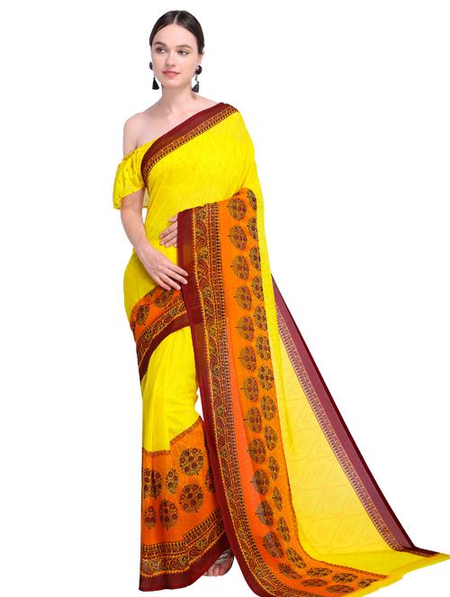 contrast bordered printed saree with blouse - 15589904 -  Standard Image - 0
