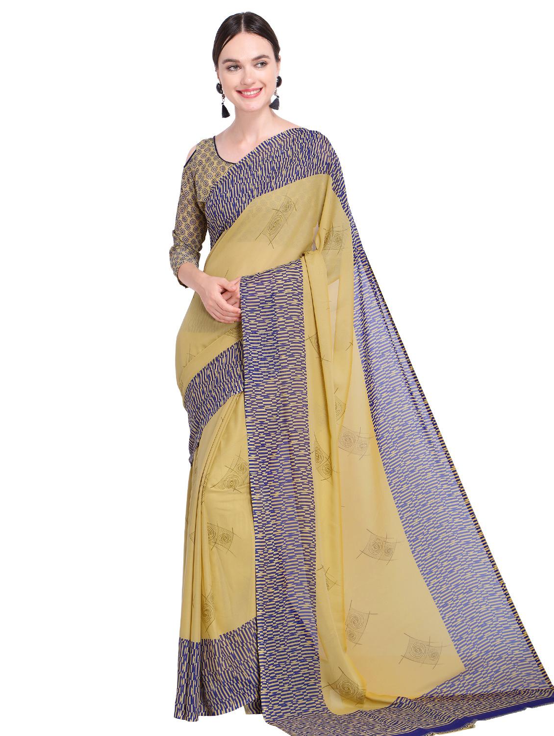 contrast bordered printed saree with blouse - 15589909 - Zoom Image - 0