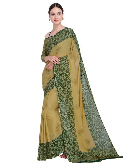 contrast bordered printed saree with blouse - 15589910 -  Standard Image - 0