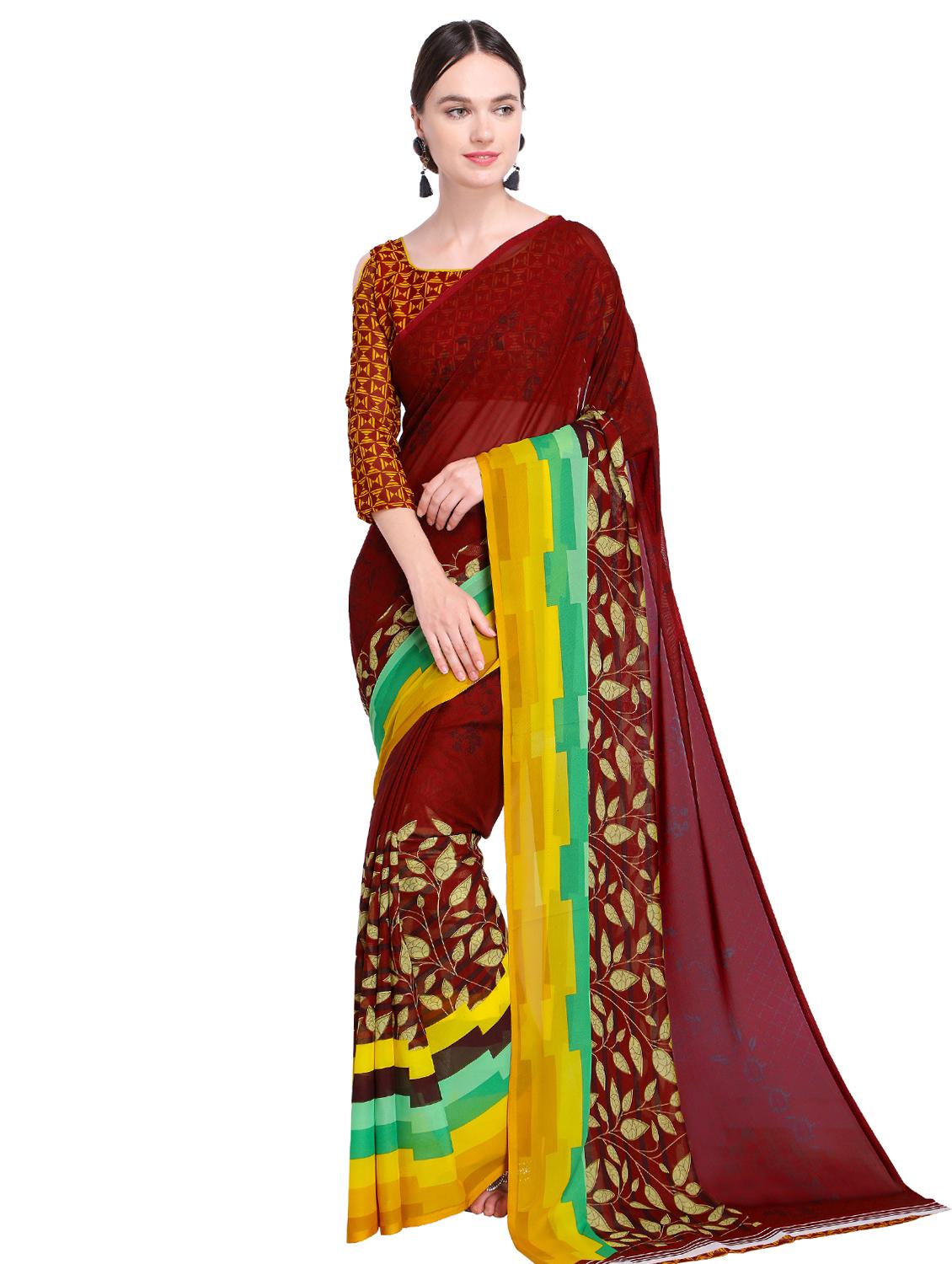 contrast bordered printed saree with blouse - 15589919 -  Zoom Image - 0