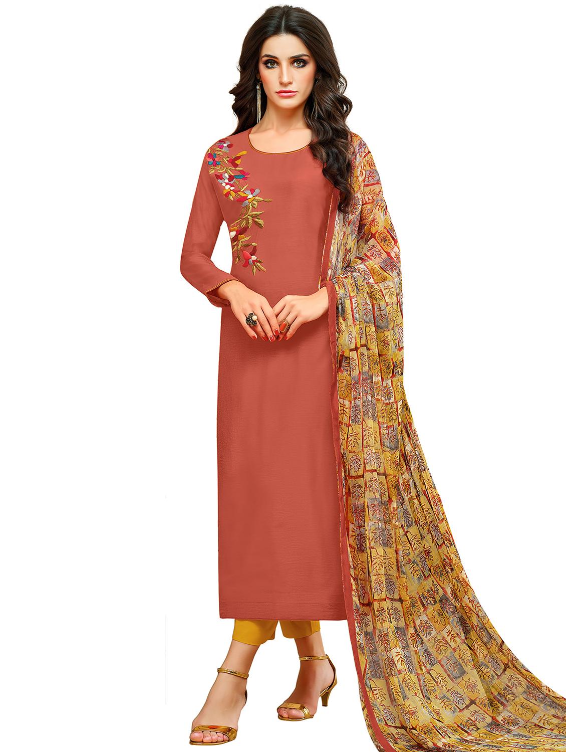 embroidered unstitched churidaar suit - 15590063 -  Zoom Image - 0